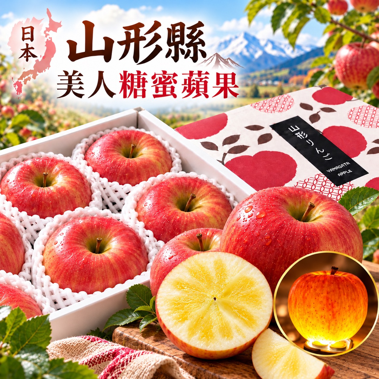 日本山形縣美人糖蜜蘋果1